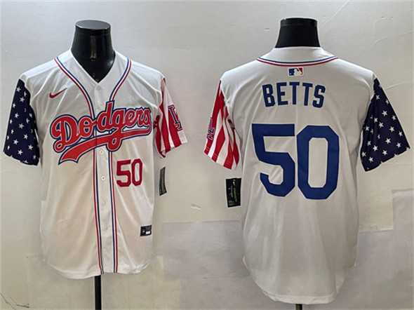Mens Los Angeles Dodgers #50 Mookie Betts White Limited Stitched Jersey